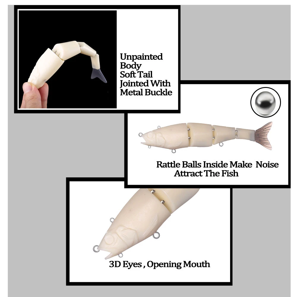 Chan'sHuang-Cebo en blanco sin pintar, 3 piezas, 17cm, 52,3g, sonajeros de hundimiento, Swimbait multiarticulado, señuelo de pesca Artificial hecho a mano - imagen 5