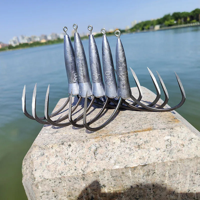Anzuelos triples con púas para pesca en aguas profundas