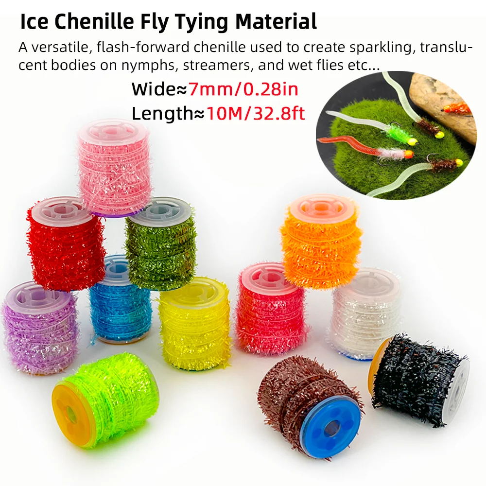 Wifreo, chenilla de hielo de cristal de 10M, materiales de atado de moscas de 7mm de ancho para moscas secas/húmedas, serpentina de ninfas, plantilla de marabú, señuelo de pesca de lubina y trucha - imagen 2