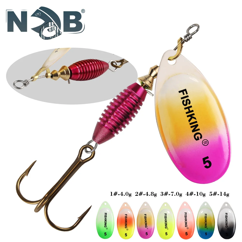 NGB-señuelo giratorio de 7 colores, 4g/4,8g/7g, 10g/14g con anzuelo triple, señuelo tipo cuchara de Metal, señuelo de pesca duro, aparejos de pesca
