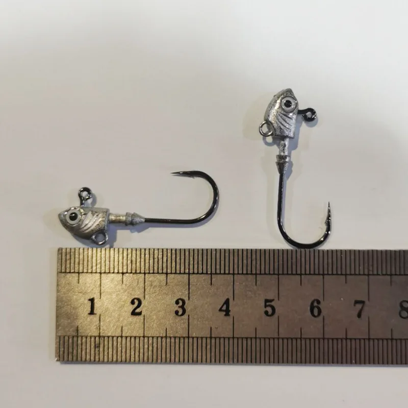 Anzuelo de cabeza plomada para pesca, anzuelo de gusano para lubina, Swimbait, señuelos de plástico blando, ojos luminosos para agua salada, 3 piezas, 3,5g-15g - imagen 3