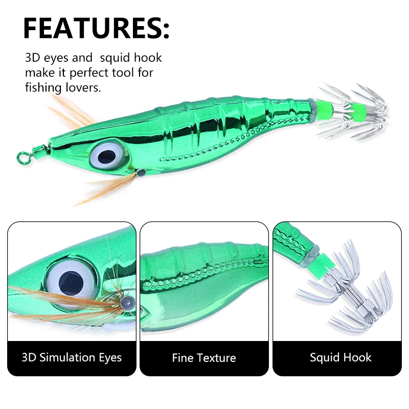 Señuelo de camarón de calamar galvanizado, anzuelos de camarón de madera de ojos grandes, anzuelos de calamar de pulpo, señuelo de pesca de sepia, suministros de pesca, 10CM-9G - imagen 5