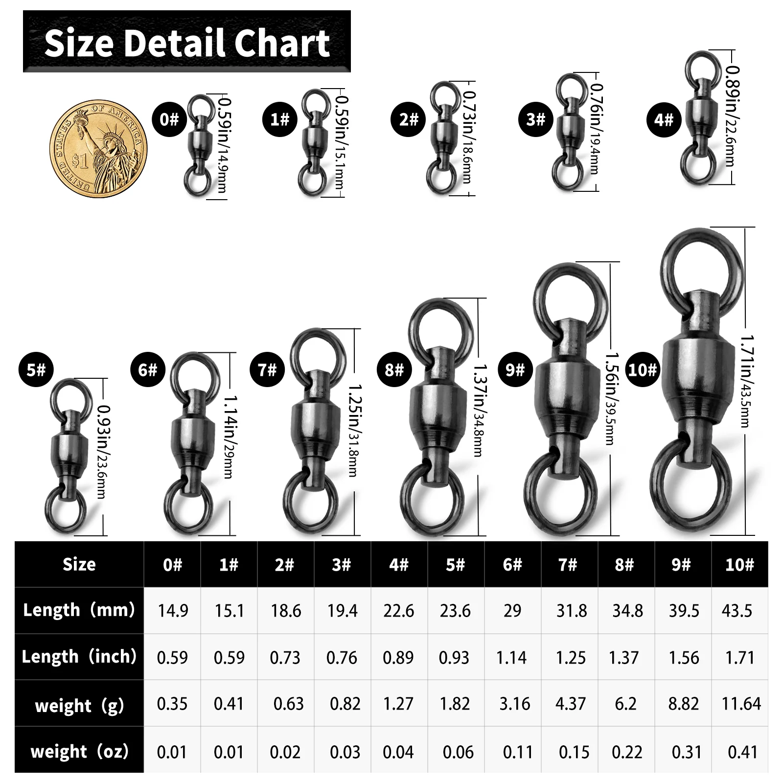 Rodamiento de bolas de pesca giratorio, 20 ~ 100 Uds. Con anillos dobles sólidos, accesorios de cobre y acero inoxidable resistentes, aparejos de conector - imagen 2