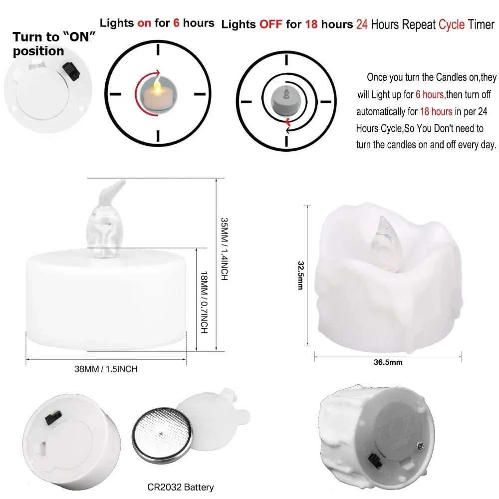 Paquete de 12 luces de té Led parpadeantes con temporizador automático, 6 horas de encendido, 18 apagado en 24 horas, velas de luces de té Led sin llama, decoración del hogar - imagen 5