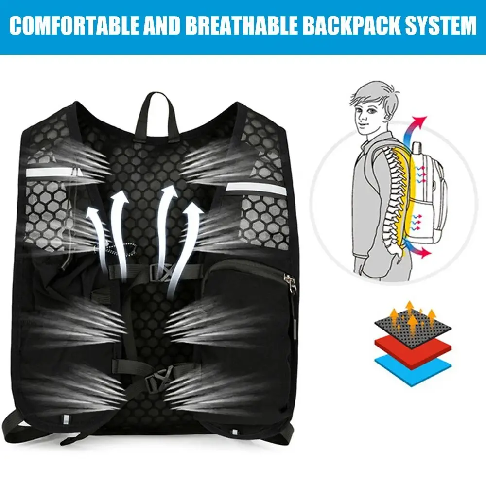 Mochila ligera para correr, chaleco reflectante con correa ajustable, chaleco de almacenamiento para botella de agua corriente con soporte para teléfono - imagen 5