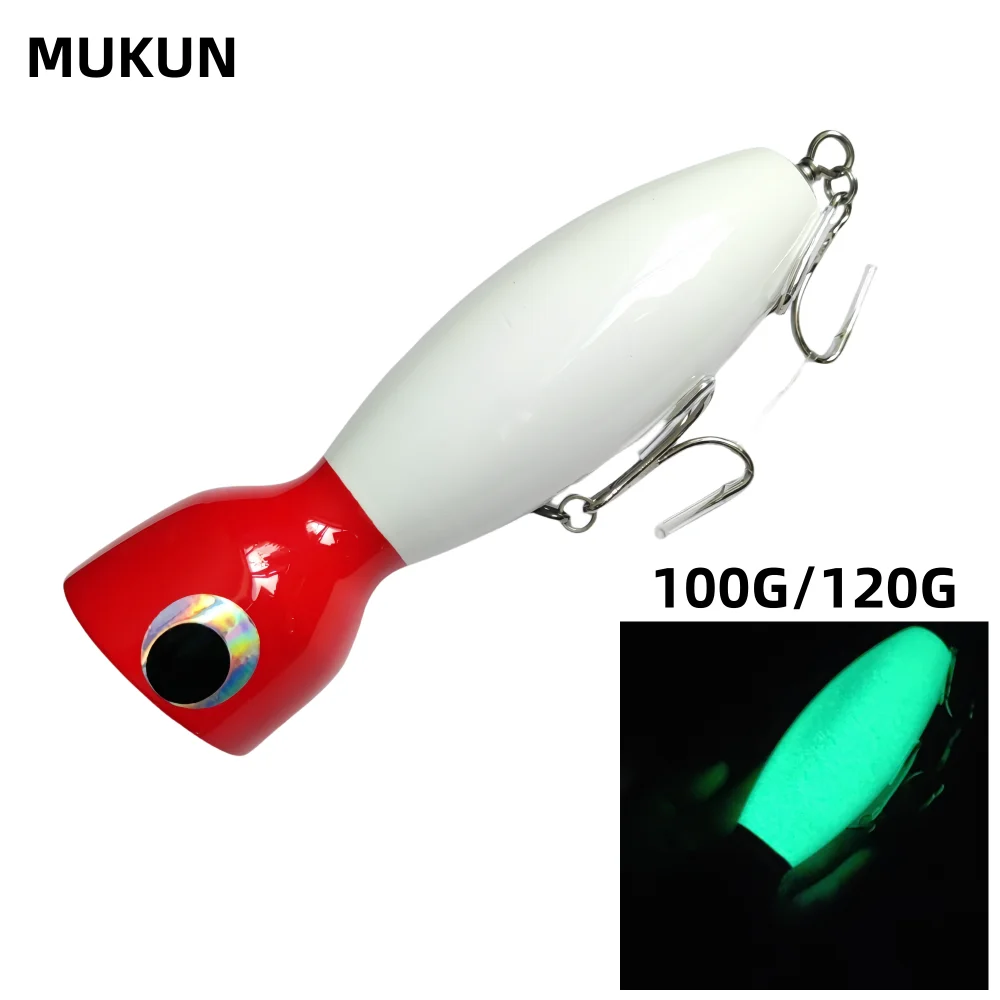 Señuelo de pesca Popper, cebo de superficie flotante Topwater de 100g/120g con anzuelos triples, cebos duros de mar de agua salada de boca grande, productos de pesca