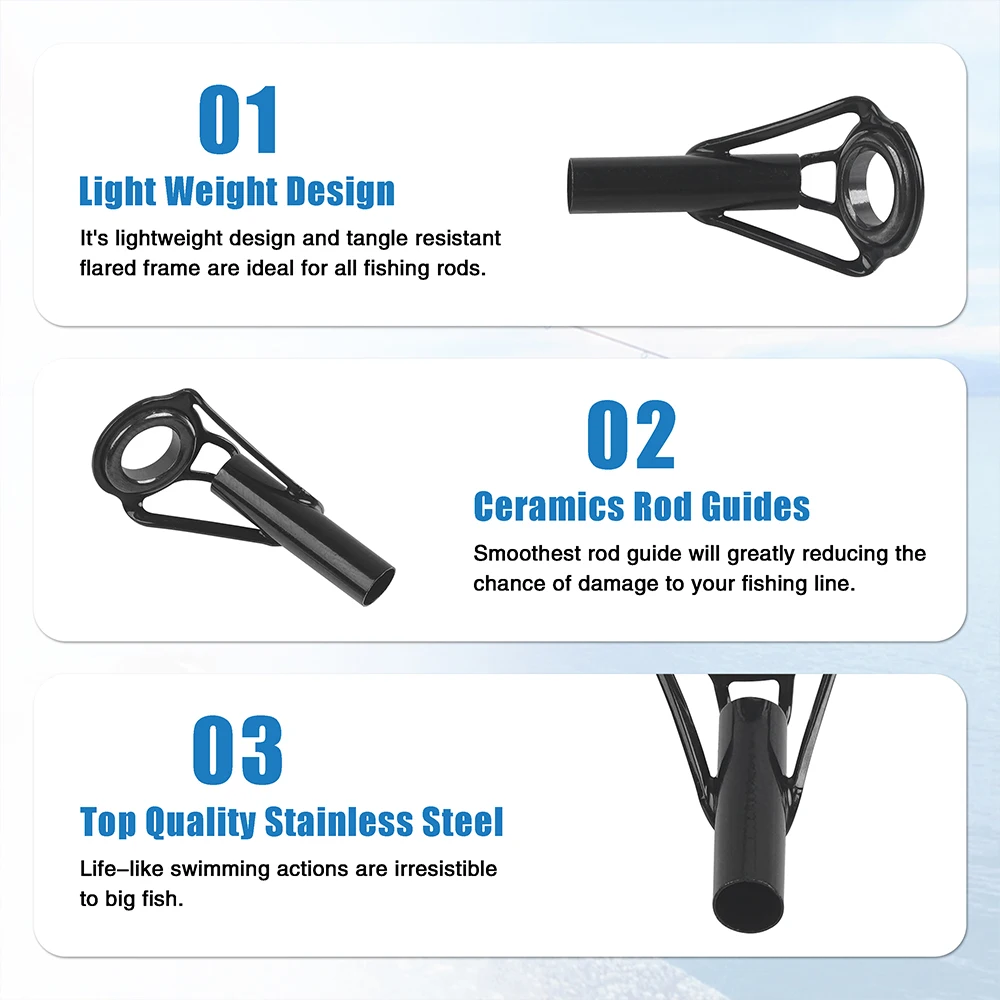 Kit de reparación de guías de punta de caña de pescar, marcos de acero inoxidable, anillo de cerámica, accesorios de aparejos de caña de pescar de fundición giratoria, 7 Uds./14 Uds. - imagen 3