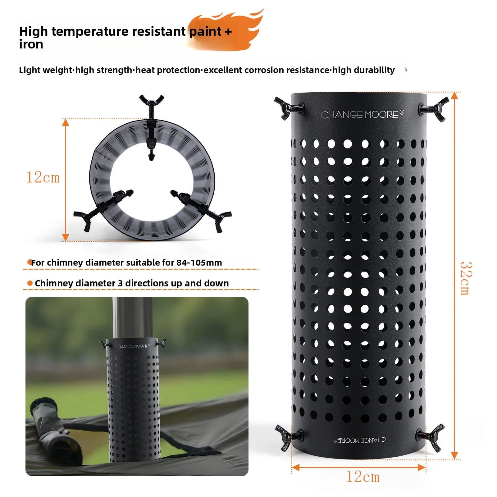 CHANGE MOORE Cubierta de tubo de chimenea de estufa Protector de humos duradero Red antiescaldado para estufa de calefacción estufa de tienda caliente calentador de invierno - imagen 4