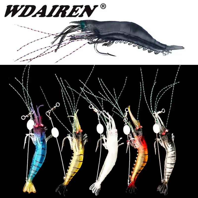 Camarón vinilo brillante con anzuelo – Señuelo artificial para pesca - imagen 3