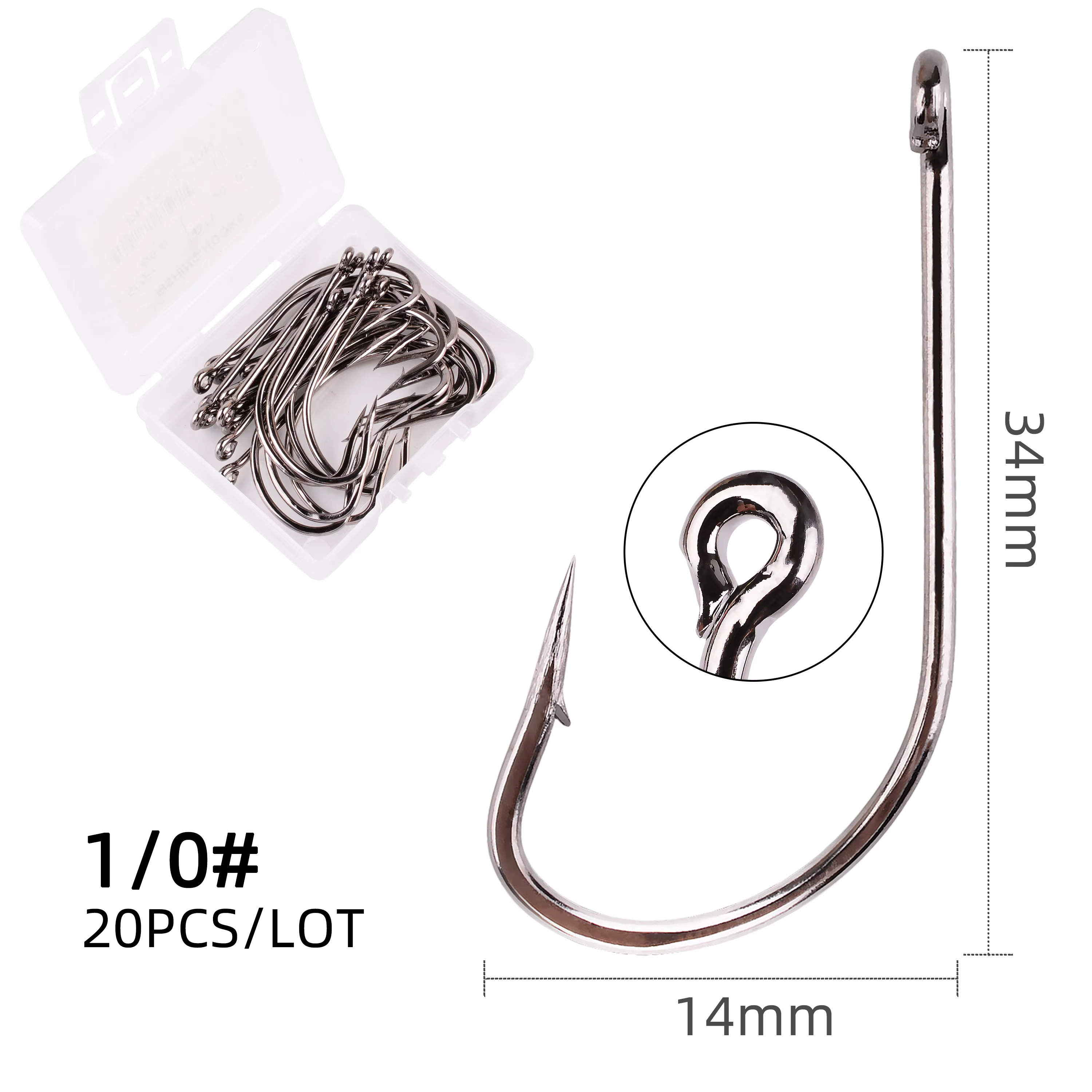 Anzuelos de pesca de acero al carbono, anzuelos de caña larga para agua salada, con púas, tamaño 6 #-4/0 #, 20 unids/lote por caja - imagen 5