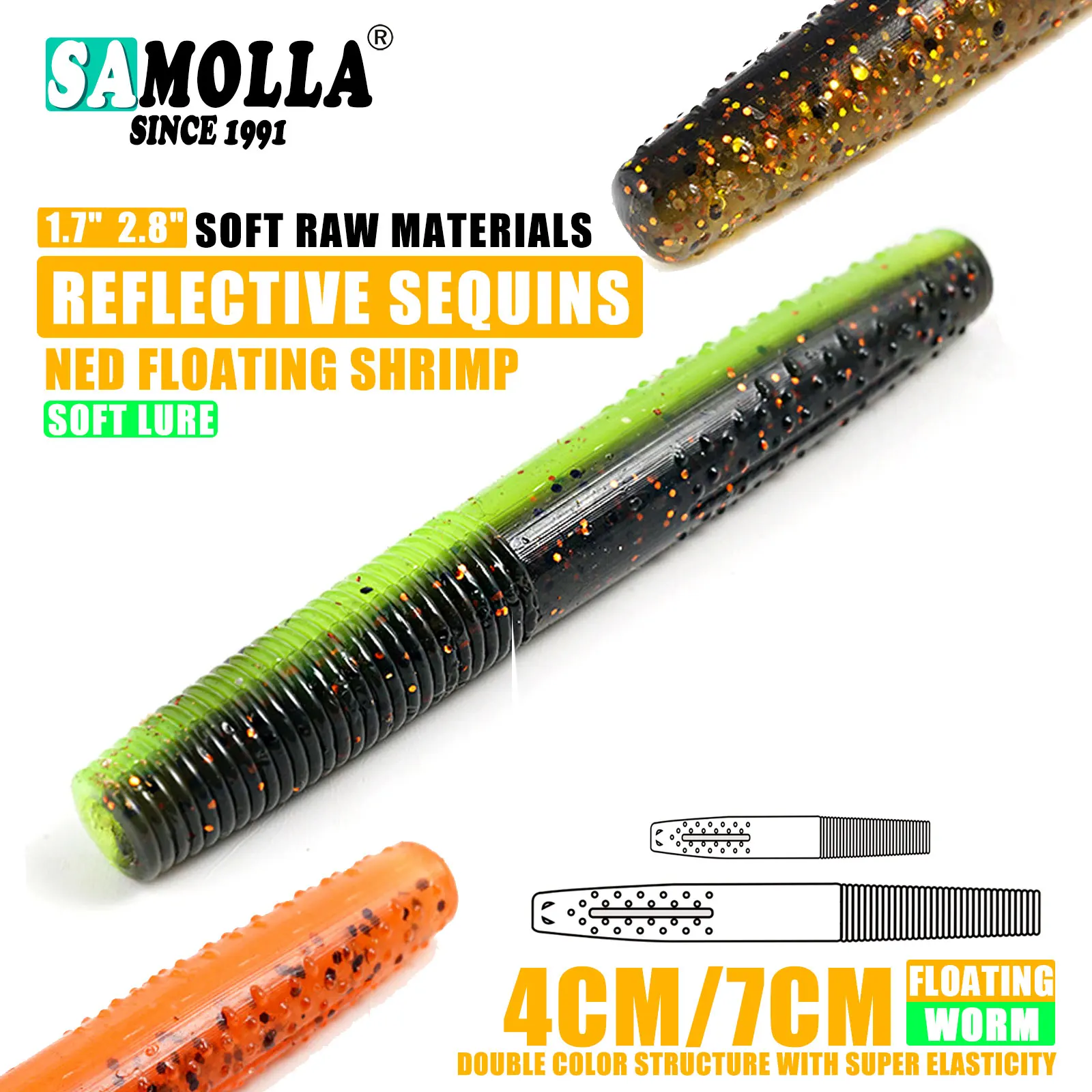 SAMOLLA-señuelo para pesca de lubina, gusanos flotantes, cebo Artificial de plástico suave, aparejo loco Ned, Tpe, flotante, sin peso, Leurre Souple Wobble
