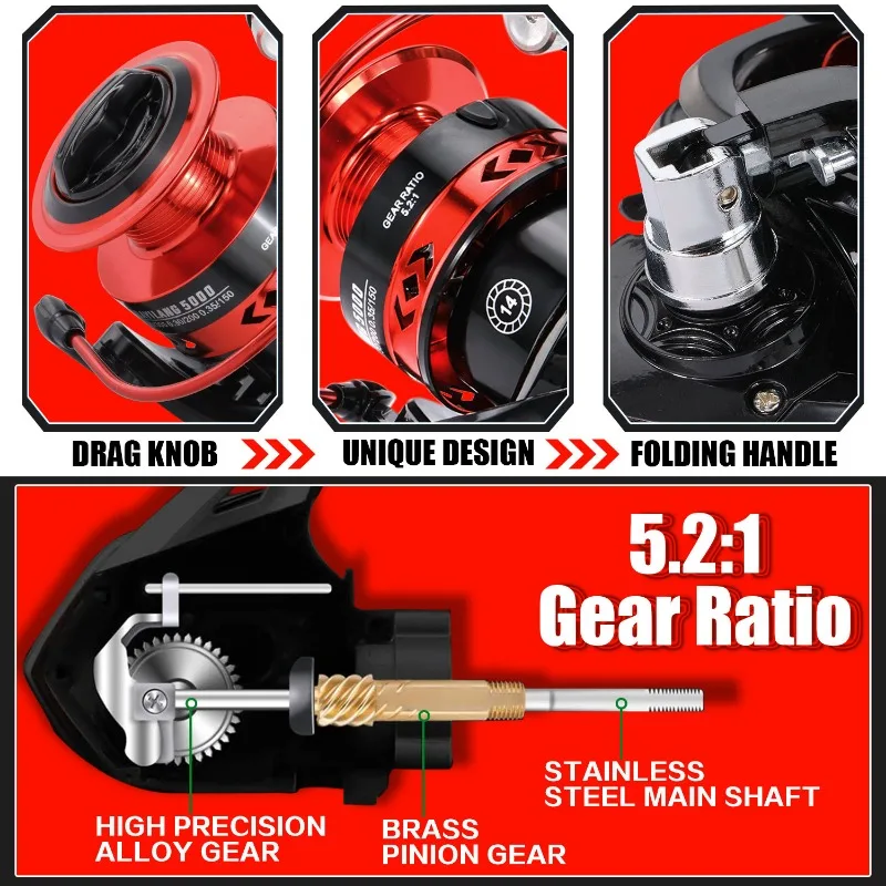 Sougayilang-Combo de Pesca giratoria, caña telescópica de fibra de carbono, tamaño 1,8: 1, relación de alta velocidad, 2,4-1000 m, 3000-5,2 - imagen 4