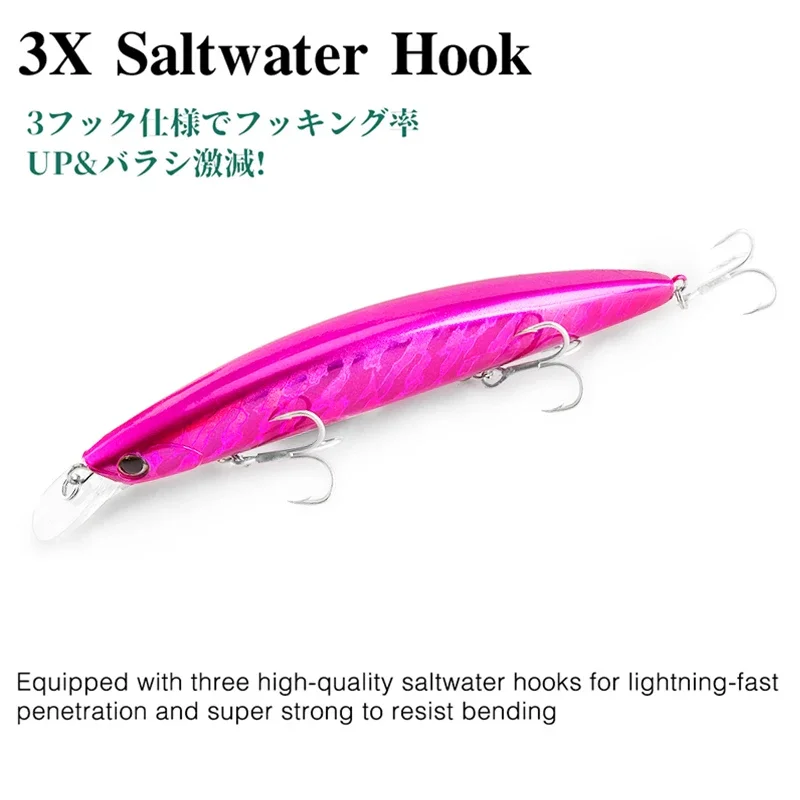 130F Ultra larga fundición Minnow flotante Wobbler cebo duro 13cm 23g flotador lubina agua salada señuelo de Pesca de mar Jerkbait manivela Pesca - imagen 5