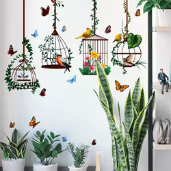 Nueva jaula de pájaros y mariposas, decoración creativa, pegatinas de pared, fondo de sala de estar y dormitorio, pegatinas removibles para pared