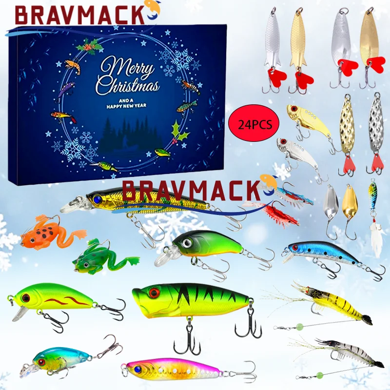 BRAVMACK Pesca Aventura Regalo Vacaciones Caja sorpresa y juego de cebo Señuelo de cuenta regresiva de Navidad Juego de cebo