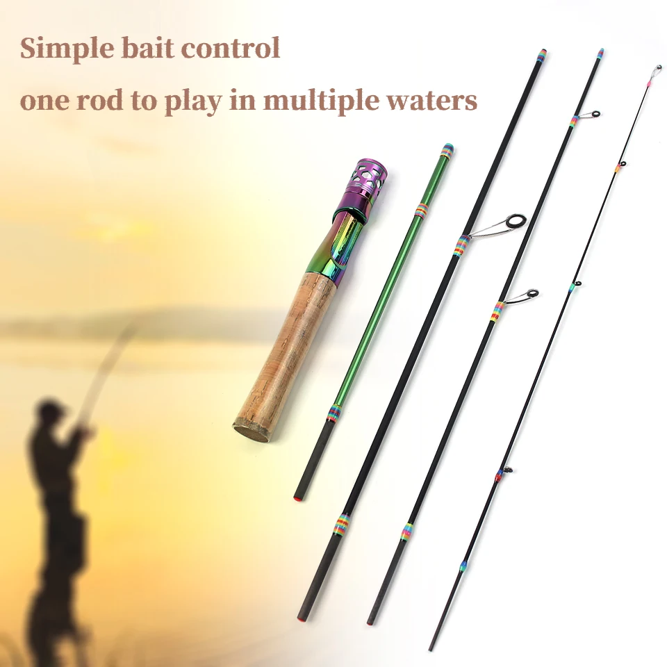 Caña de trucha de cuatro secciones: caña de pescar en miniatura portátil, brillante y de grado profesional. Cuerpo de fibra de carbono con punta sensible.