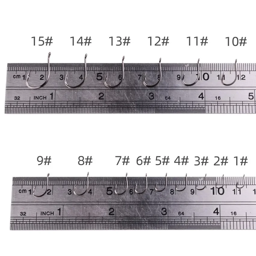 100 unids/caja anzuelos de pesca anzuelos de púas de acero rico en carbono anzuelos circulares compensados de alta calidad para cebo vivo de carpa 1-15 #   Anzuelos - imagen 5