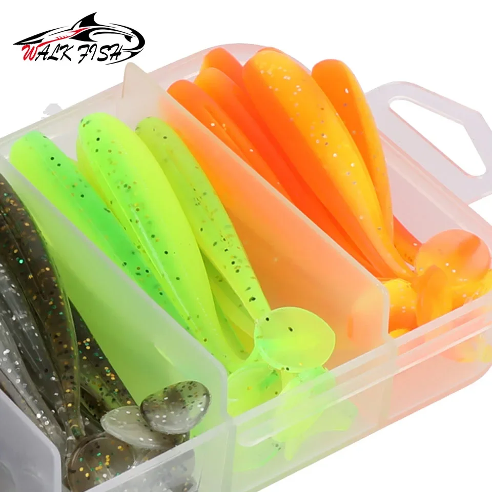 WALK FISH 50 unids/caja 5cm 5,5 cm 6cm 7cm cola en T suave cebos de cola de paleta Wobbler Bass Minnow señuelo sílice Artificial Isca Pesca - imagen 4