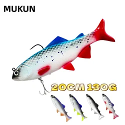 Señuelos de pesca blandos de PVC con cabeza de plomo, cebos artificiales para natación, cola en T, Wobblers de Swimbait de silicona con gancho, 20cm, 130g