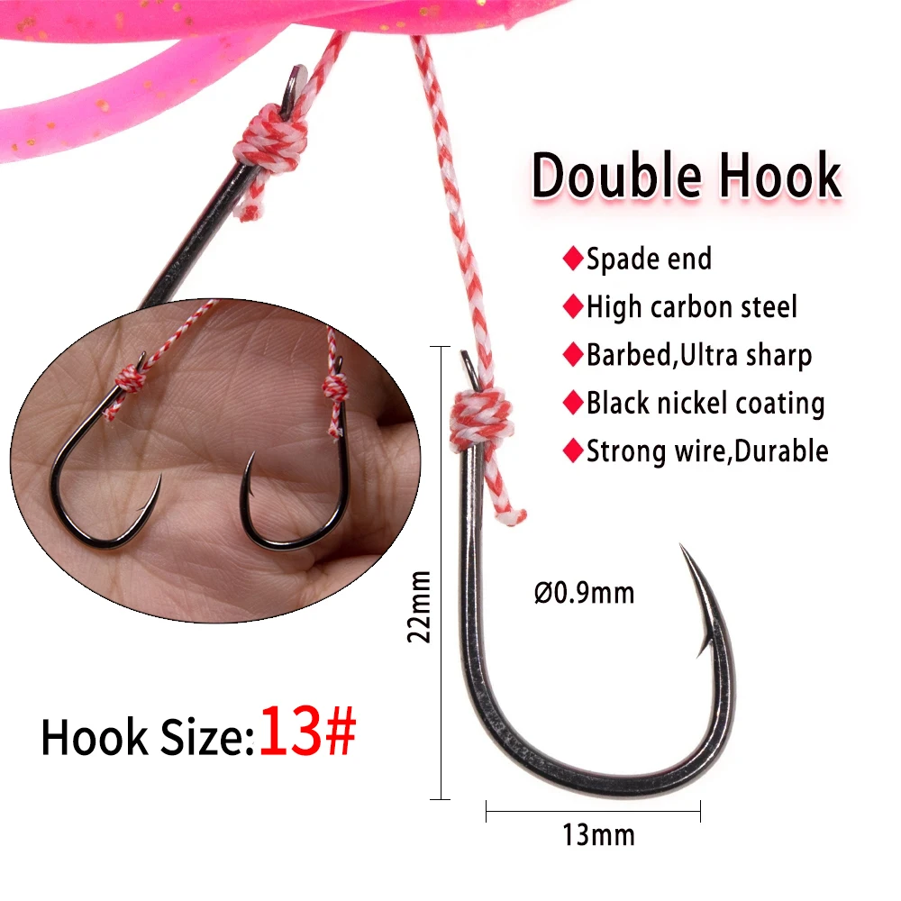 Elllv 5 uds falda de calamar suave luminosa con anzuelo de asistencia Pesca de agua salada pargo Kabura Pesca Wobbler señuelo de Pesca Jigging - imagen 5