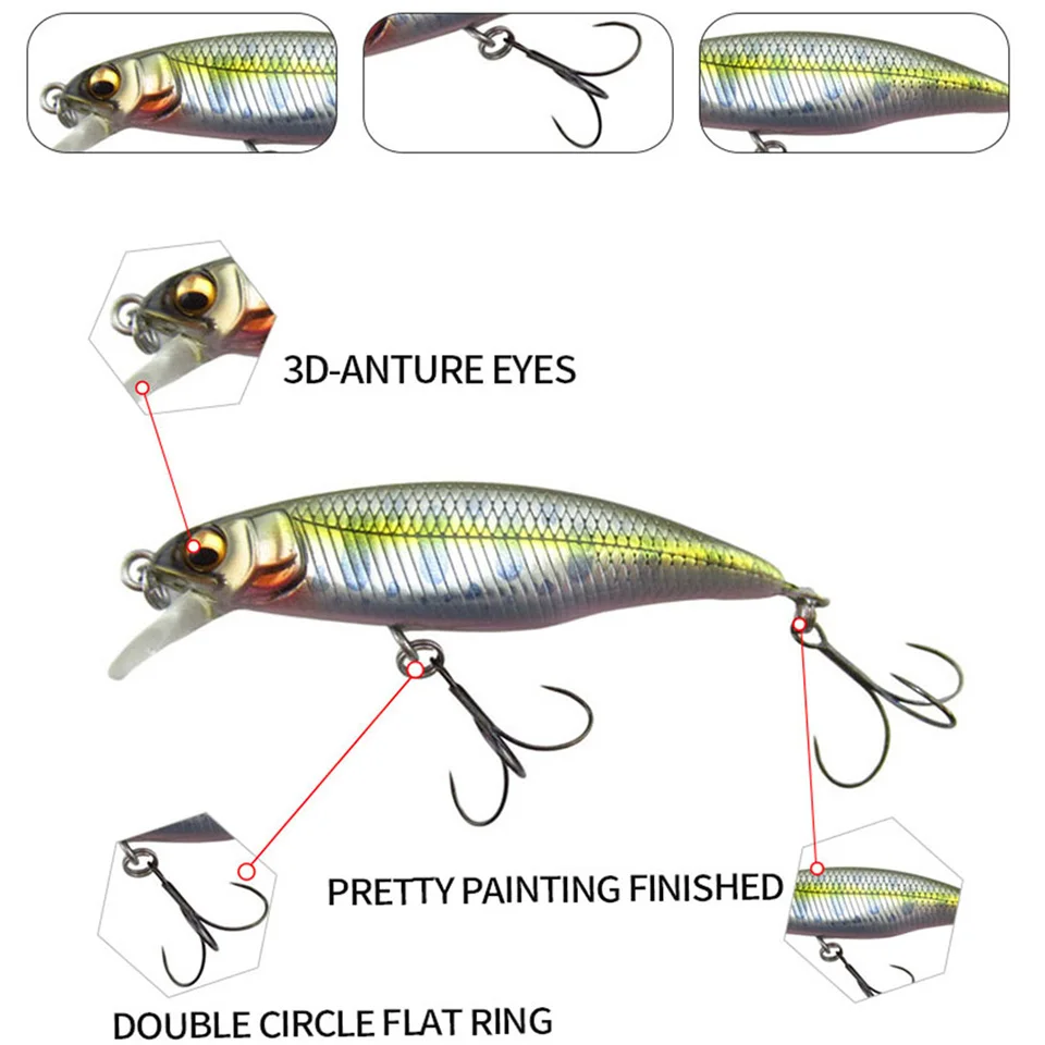 WALK FISH-señuelo de Pesca Artificial con ojos 3D, señuelo Wobbler Crankbait de plástico, Swimbait, Lucio, 1 piezas, 50mm, 3,5g - imagen 4