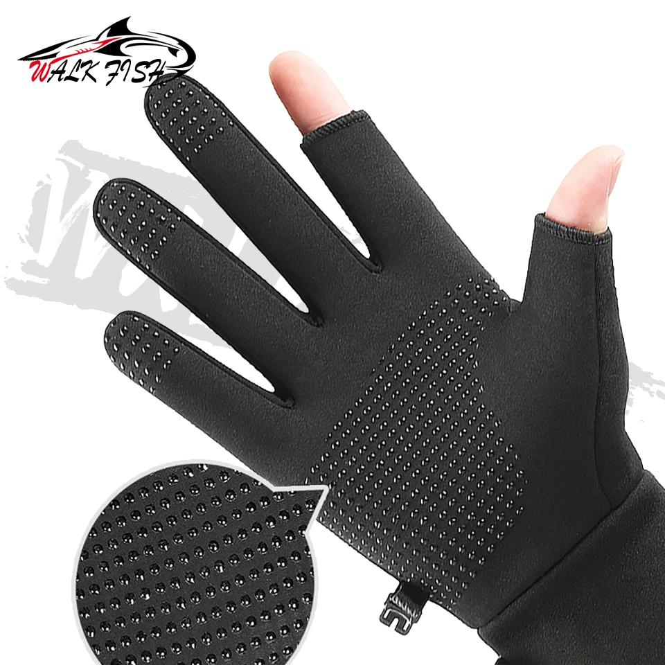 WALK FISH 1 par de guantes de pesca de invierno para deportes al aire libre 2 dedos mantener caliente antideslizante impermeable bicicleta ciclismo guantes de pesca - imagen 5