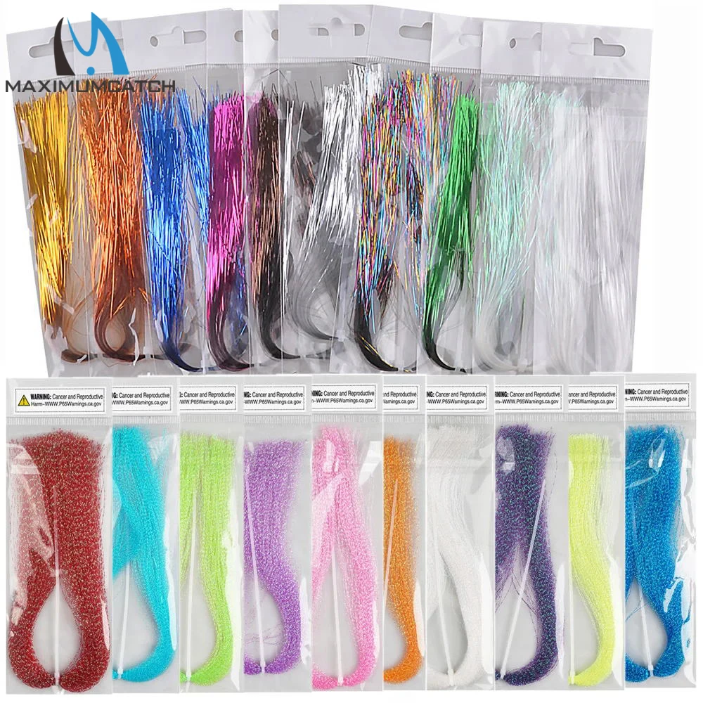 Hilo holográfico para atar moscas Maximumcatch: 1/69" de ancho, Flashabou, paquete de 4, colores vibrantes, perfecto para material para atar moscas