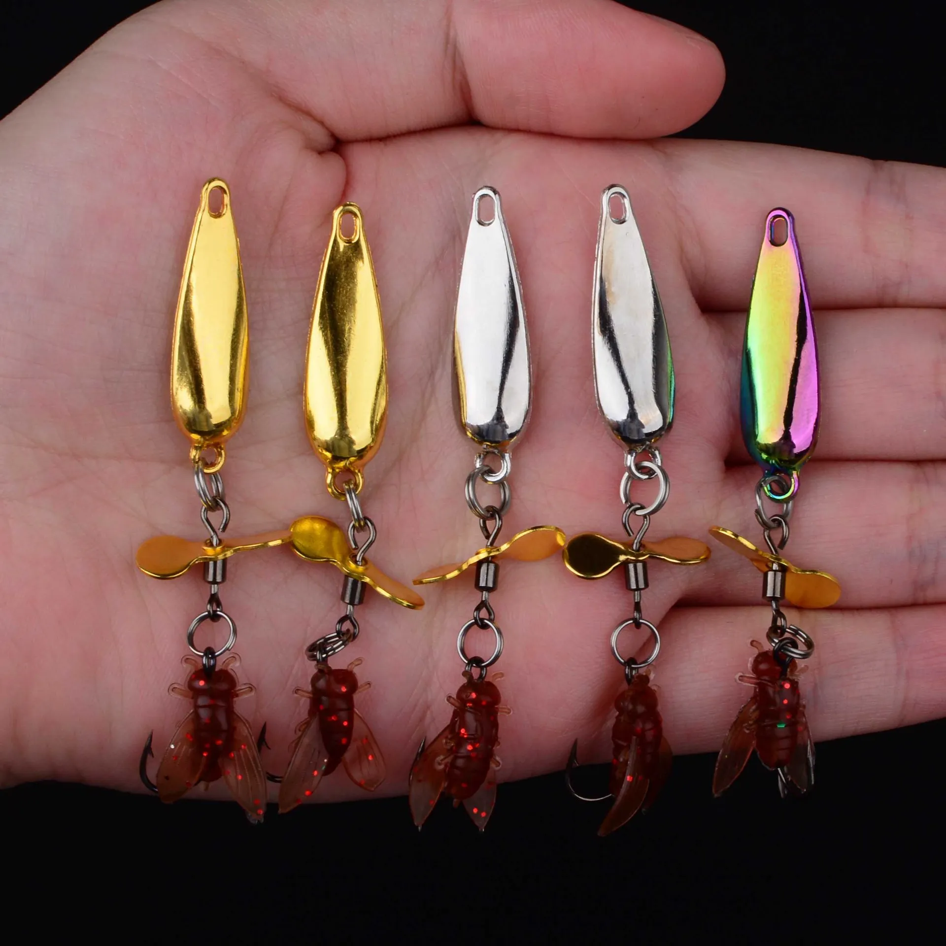 5 piezas de cebo de pesca de metal con cuchara giratoria, cuchara larga con purpurina de 3,2 cm/4,2g, cebo de pesca giratorio de lubina y barracuda - imagen 5