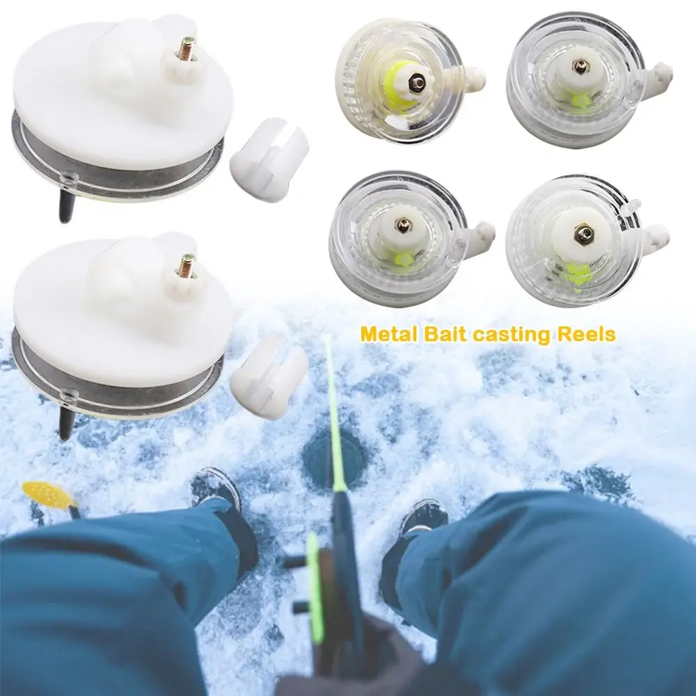 Accesorios para herramientas de pesca, carrete de rueda de pesca en hielo de 6 tamaños, Mini carrete de pesca con mango suave, carretes de fundición de cebo de Metal para frenado