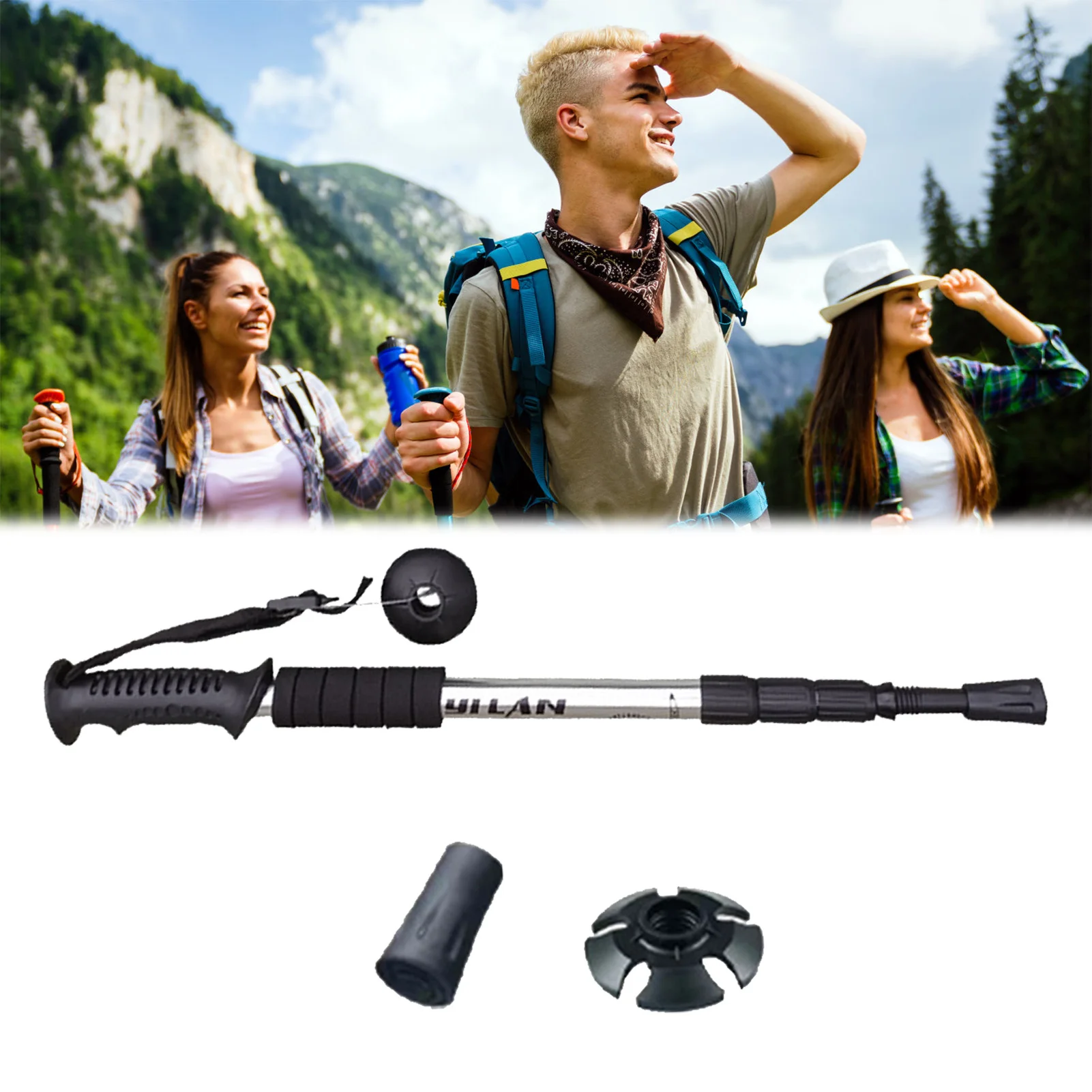 Bastón de escalada de montaña escalable, bastones de senderismo antideslizantes de invierno de 1,1 m, muletas ultraligeras portátiles para entusiastas del aire libre - imagen 2