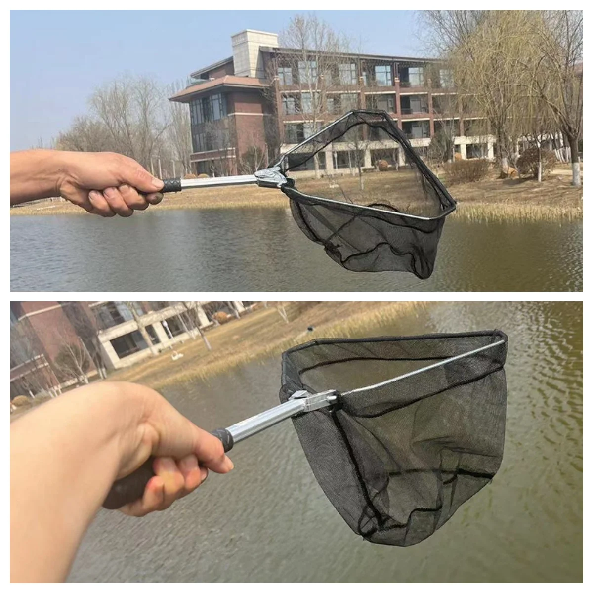 Red de pesca de aterrizaje, red de pesca flotante plegable, Dipnet portátil ultraligero de aleación de aluminio para engranajes de peces de agua dulce y salada - imagen 5