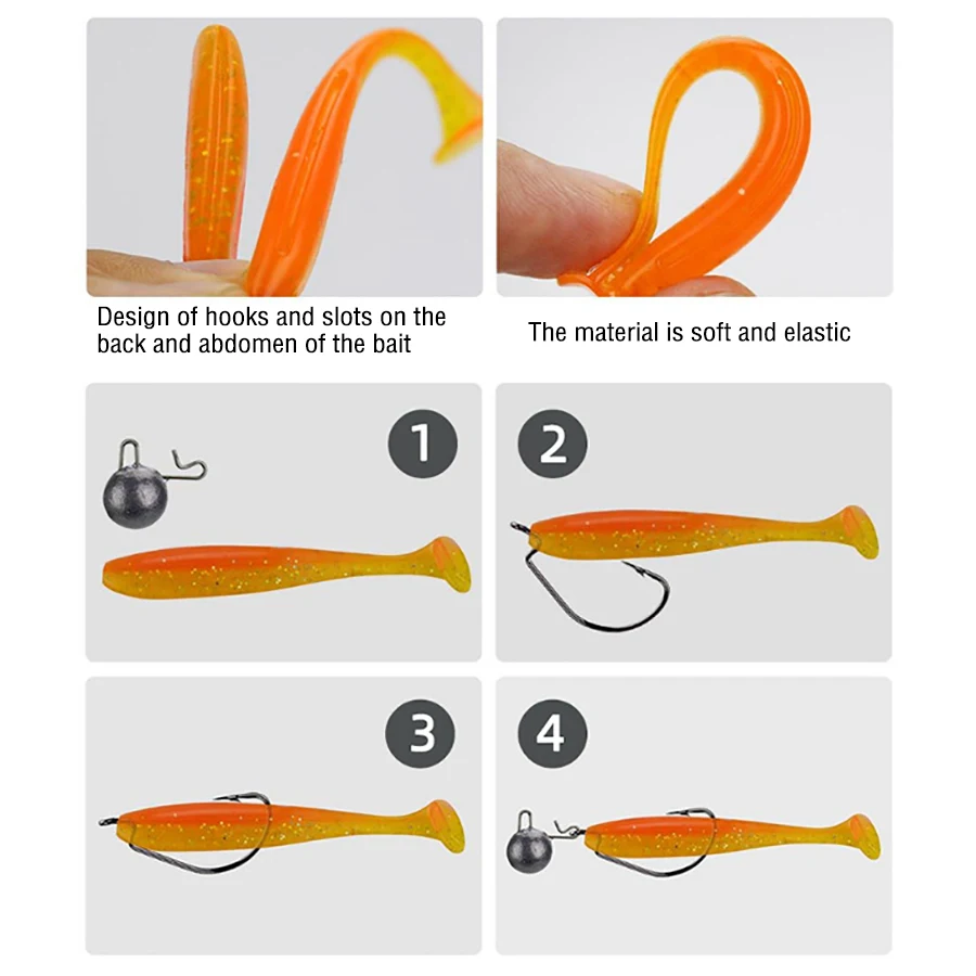 25 unids/set Kit de Señuelos de Pesca de plástico blando, señuelos de natación de cola de paleta, cebo de pesca de lubina de 7cm para agua dulce y salada con caja - imagen 4