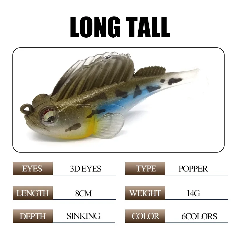 1pcs Silicone Dark Sleeper Wobbler Fishing Lure 14g Sinking Soft Lure Jig hook Swimbaits Bass Shad for Perch Tackle - imagen 2