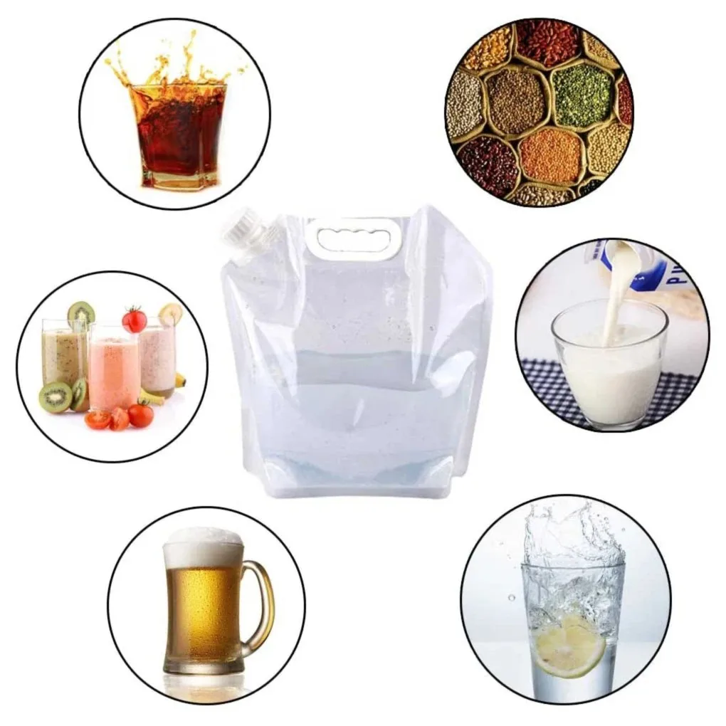 Bolsa de almacenamiento de agua portátil de 5L, contenedor de agua deportivo hecho de Material PE con asa, accesorio plegable para Picnic y acampada al aire libre - imagen 5