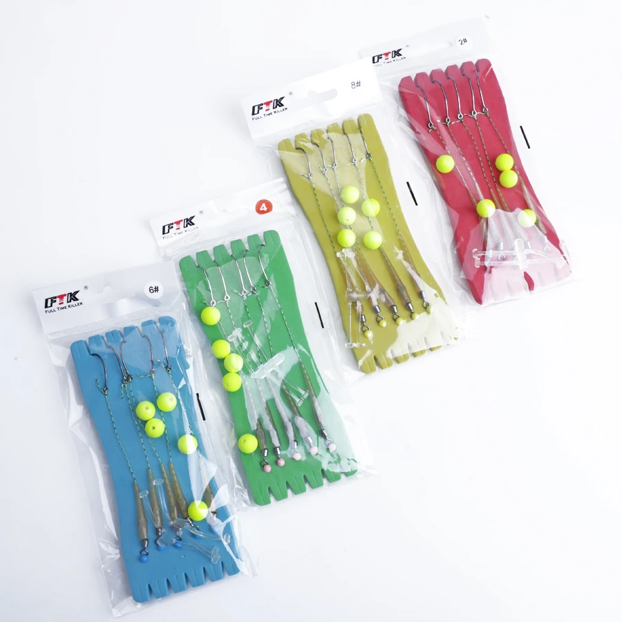 FTK-anzuelos de pesca de carpa, aparejo de pelo de plástico de Metal con línea, alimentador de Europa, Grupo, accesorios de pesca, 5 unids/set - imagen 5