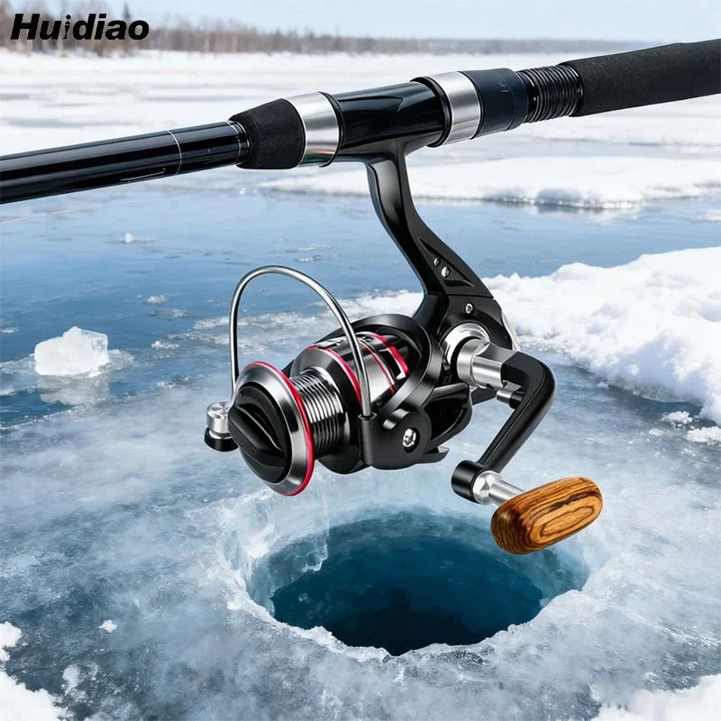 Huidiao-Mini carrete giratorio ligero, serie 500/800, relación de engranaje 5,2: 1, carrete de pesca en hielo, mango Reversible, carrete de Metal para invierno