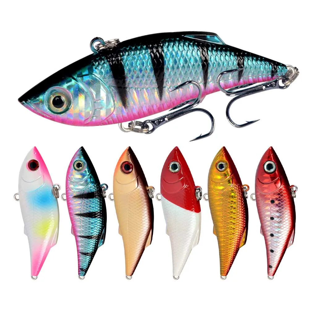 Señuelos de pesca duros VIB, 6 uds., cebo vib que se hunde, anzuelos triples, Crankbait Wobber, aparejos de pesca artificiales