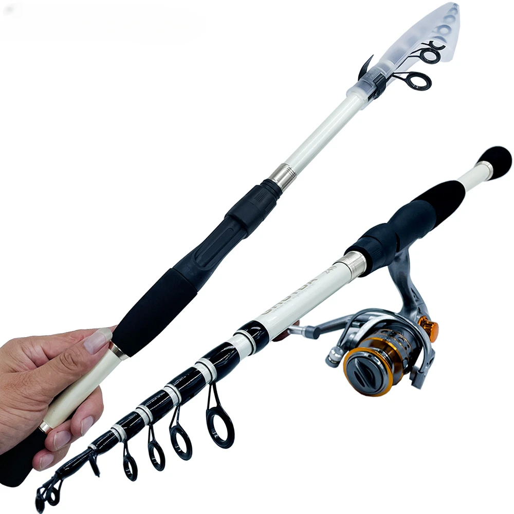 Combo de carrete de caña de pescar telescópica, fibra de carbono, carretes giratorios, juego de engranajes de pesca para viaje, todas las aguas, 1,6 m, 1,8 m, 2,1 m - imagen 5