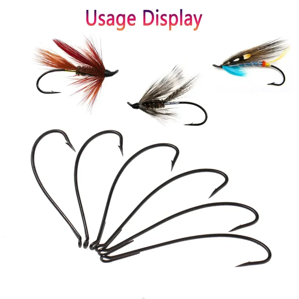 Bimoo 10 Uds 2/0 anzuelo de mosca de salmón tradicional de acero rico en carbono para atar serpentinas de moscas húmedas salmón trucha Steelhead Señuelos de pesca - imagen 5