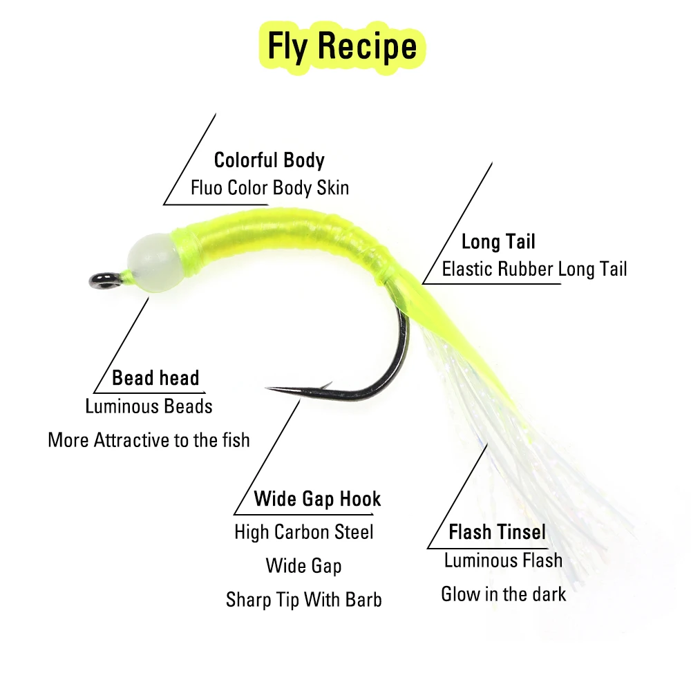 Wifreo-anzuelo de piel de pescado realista, señuelo luminoso con abalorios, 6 piezas, gusano de pesca, moscas para aparejos Sabiki, señuelos de pesca artificiales de agua salada - imagen 5