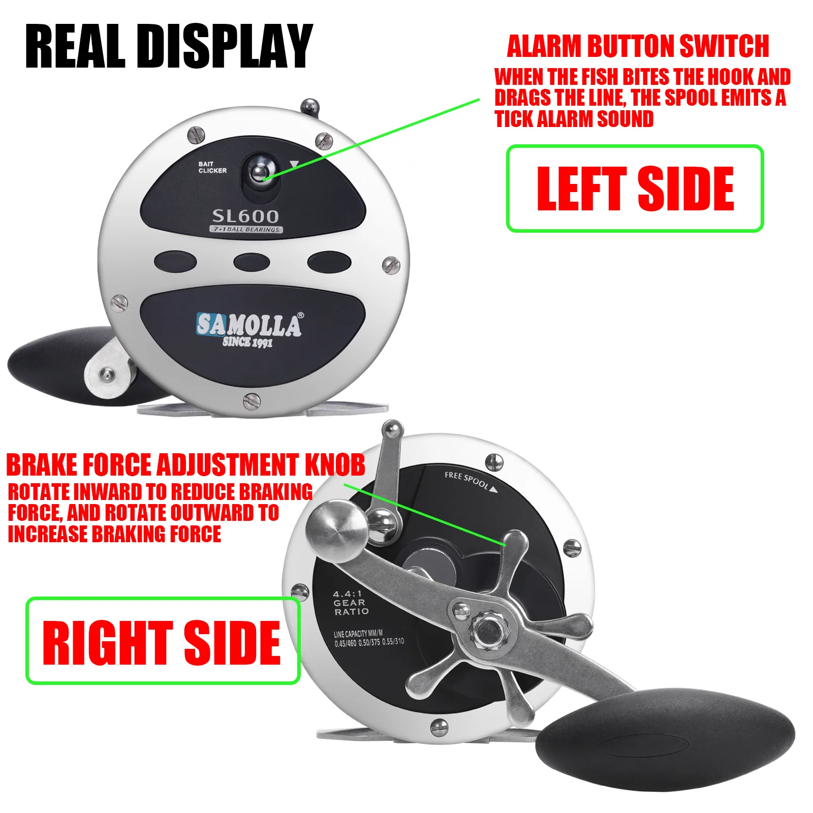 Experimente una pesca sin costura con el SL600 Sanolla con exhibición en tiempo real y configuraciones de alarma personalizables para un rendimiento óptimo