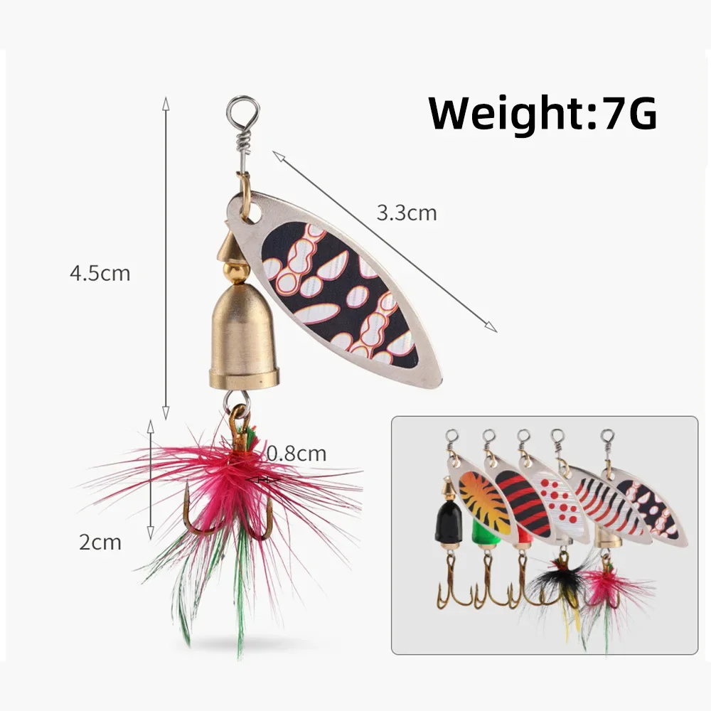 5 unids/lote señuelo de pesca Spinner cebo campana de cobre señuelos de Metal artificiales 7,7g cebos compuestos lentejuelas de rotación - imagen 3