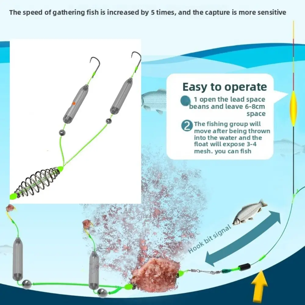 Aparejos de pesca con doble gancho, gancho de suspensión Anti inferior, anzuelo de pesca de carpa listo para usar con jaula de cebo, aparejos de pesca de carpa - imagen 4