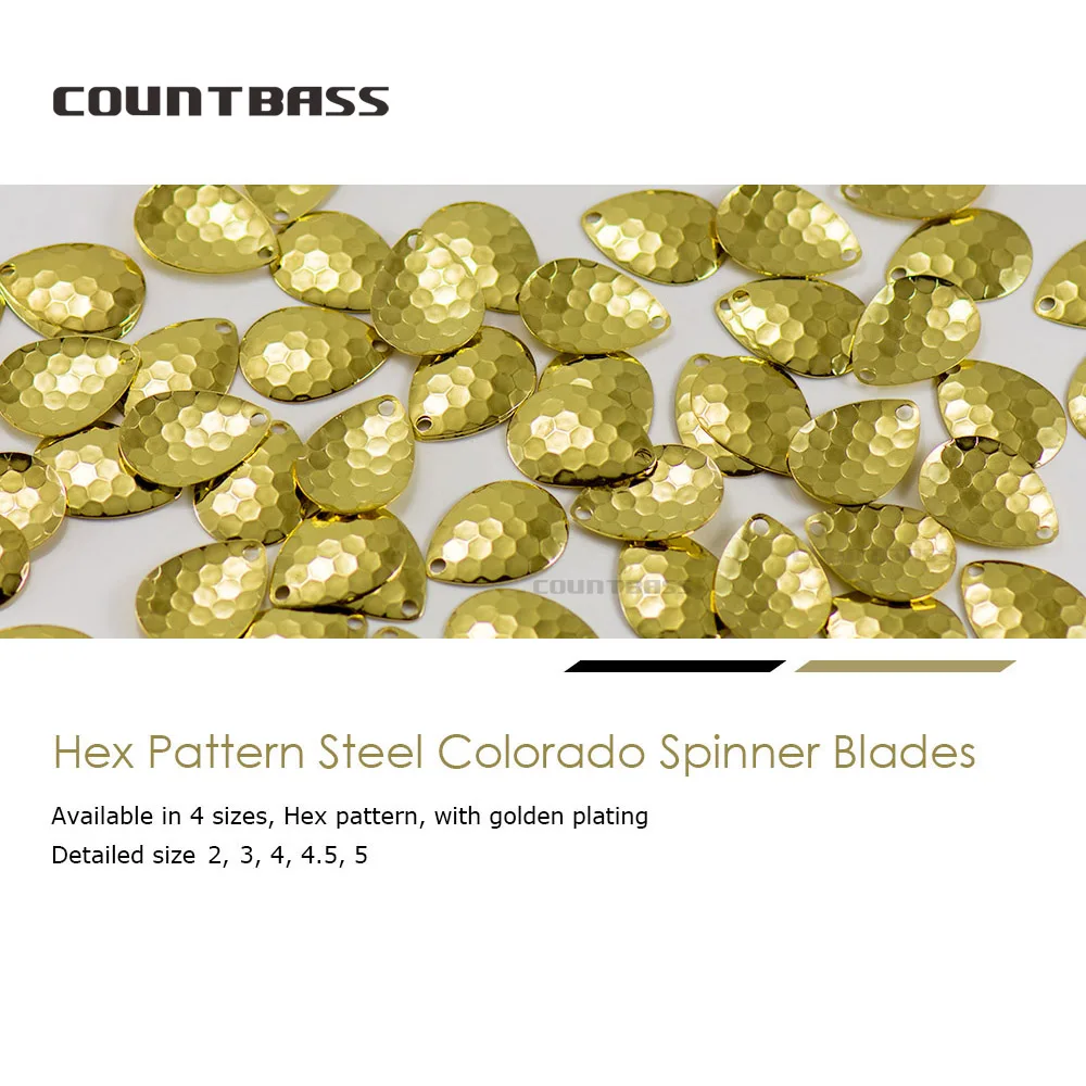 Countbass 50 Uds tamaño 2-5 acero chapado en oro Colorado Spinner cuchillas patrón hexagonal calidad superior aparejos artesanales - imagen 2