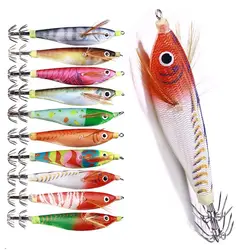 Nuevo señuelo de plantilla de calamar de Pesca, 10cm-9,6g, Jigging de calamar, camarones de madera Artificial, señuelos, anzuelo de calamar, cebo de sepia, Pesca de mar