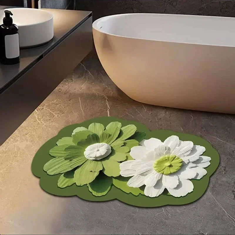 Nueva estera suave de diatomita, esteras de baño de tierra de diatomeas de flores, alfombra antideslizante para bañera de baño, alfombra absorbente para puerta de habitación de mujer de secado rápido - imagen 2