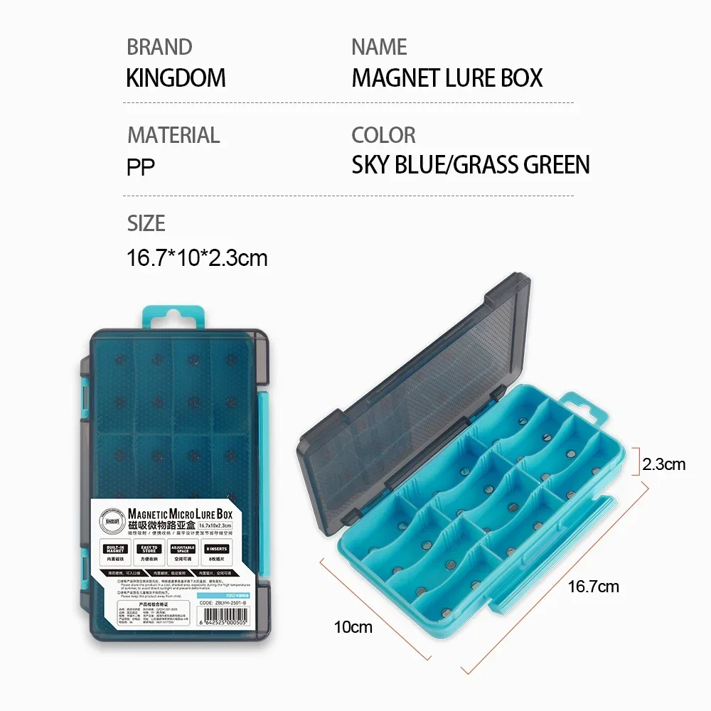 Kingdom-caja de aparejos de pesca magnética portátil, 16,7x10x2,8 cm, cebo de pesca, señuelo, caja de gancho, partición ajustable, accesorios de pesca - imagen 3