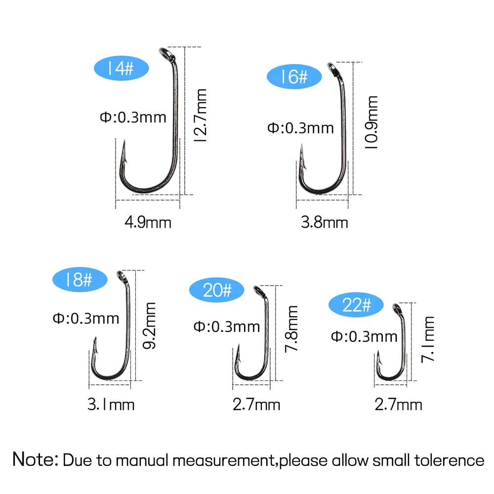 Bimoo al por mayor 1000 piezas # 14~ # 22 anzuelos de atado de moscas secas de acero rico en carbono para atar Mayfly Adams mosca seca Caddisfly señuelo de pesca de trucha - imagen 4