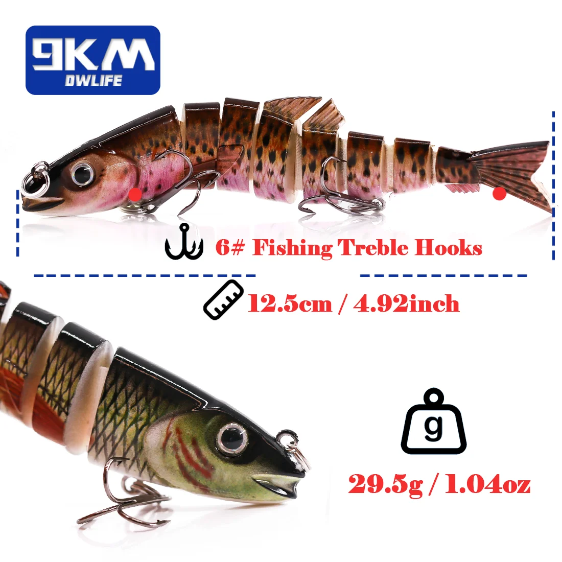 Señuelos de pesca Swimbait multiarticulados, 9KM, 12,5 cm, cebo de pesca segmentado para agua dulce y salada, señuelo de pesca de lubina realista - imagen 2