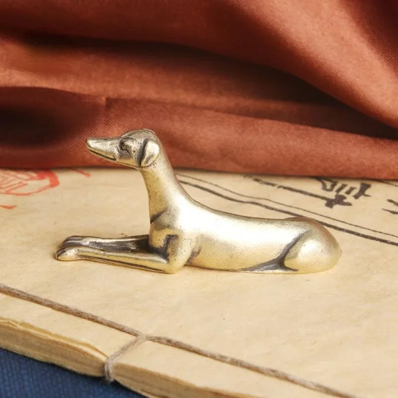 Adornos de escritorio de perro leal de latón macizo, figuritas en miniatura de animales de cobre Vintage, decoraciones, regalos, decoración del hogar, accesorios artesanales - imagen 2